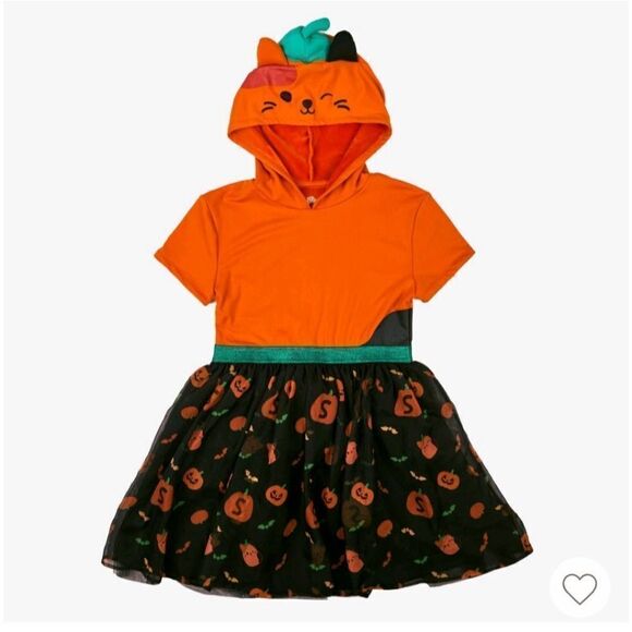 New Squishmallows Girls Kids Halloween Dress with Hood Orange Black - Picture 1 of 12